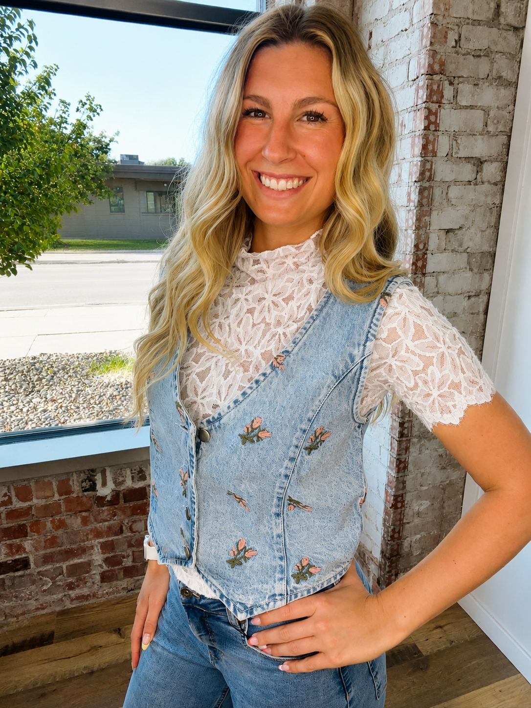 BLOOM & DENIM EMBROIDERED VEST
