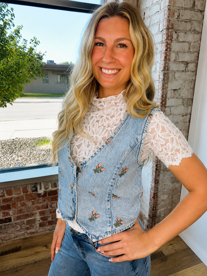 BLOOM & DENIM EMBROIDERED VEST