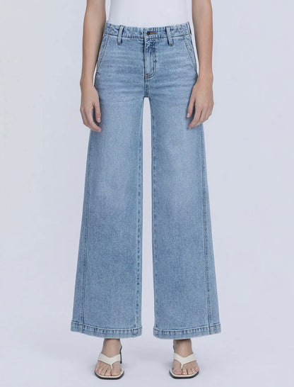 FLYING MONKEY LIGHT-WASH HIGH-RISE TROUSER HEM TWIST WIDE-LEG DENIM