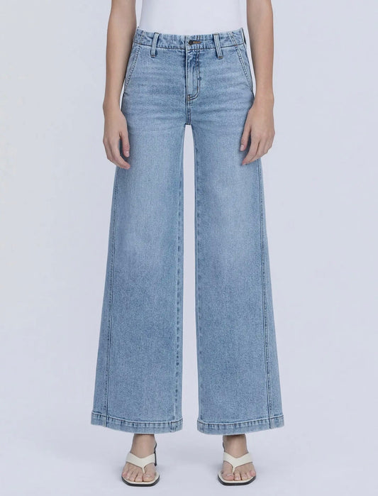 FLYING MONKEY LIGHT-WASH HIGH-RISE TROUSER HEM TWIST WIDE-LEG DENIM