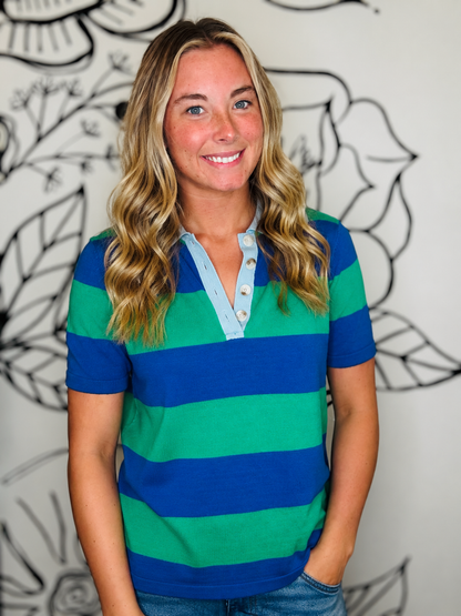 ROYAL BLUE & KELLEY GREEN RUGBY KNIT TOP