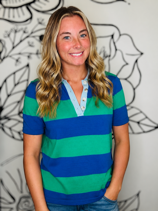 ROYAL BLUE & KELLEY GREEN RUGBY KNIT TOP