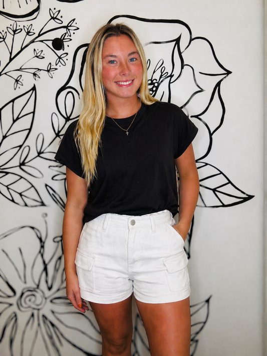 WHITE CARGO SHORTS