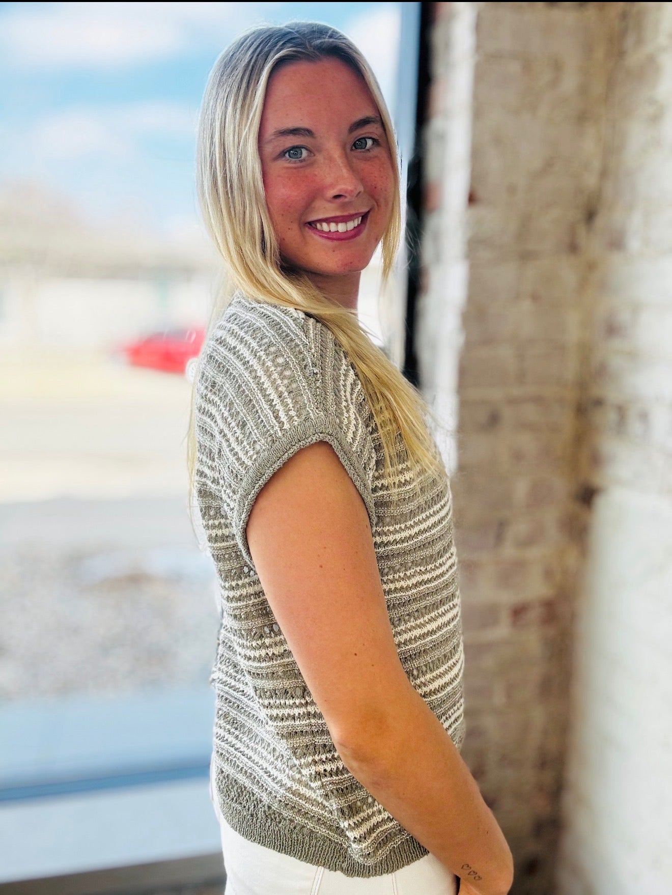 Lt Olive Stripe Sweater