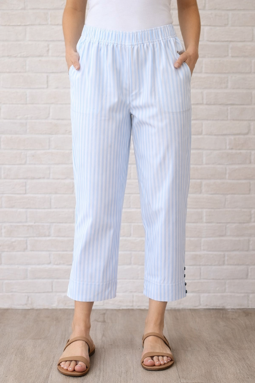 Wild Palms Turquoise & White Mini Stripe Pull-On Capri