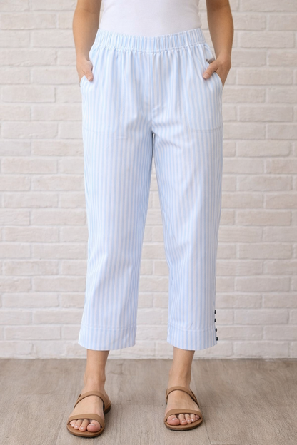 Wild Palms Turquoise & White Mini Stripe Pull-On Capri