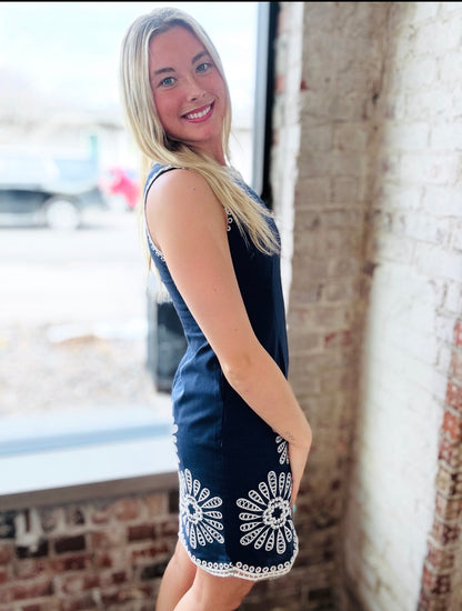 Navy Blue Embroidered Dress