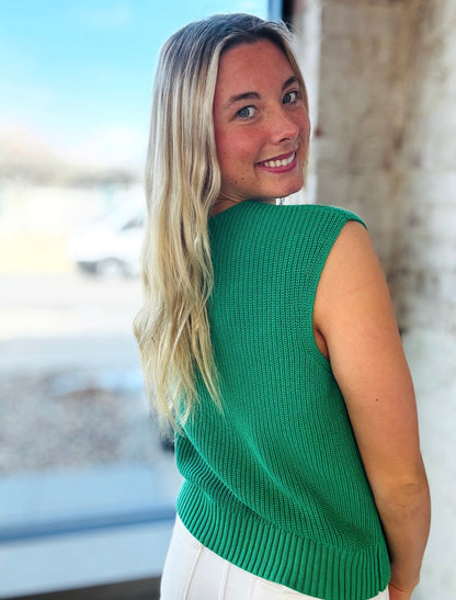 Kelly Green Button Down Sleeveless Sweater Vest