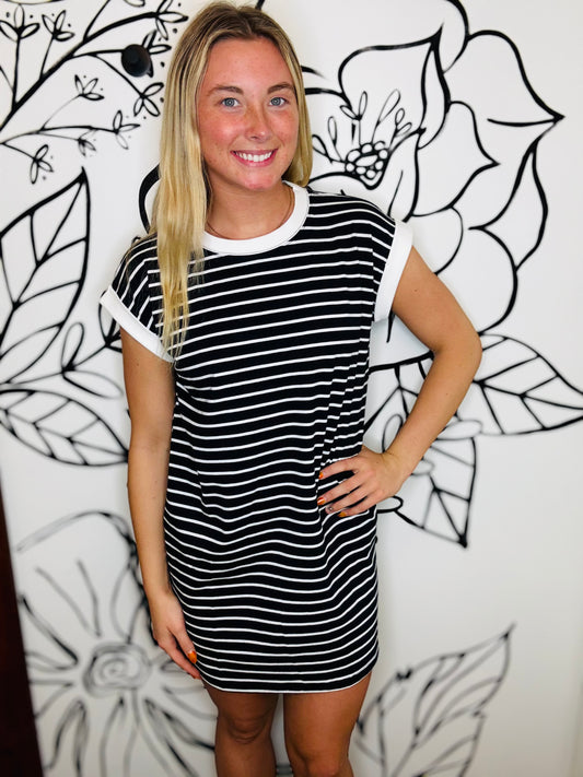 BLACK & IVORY STRIPE DRESS
