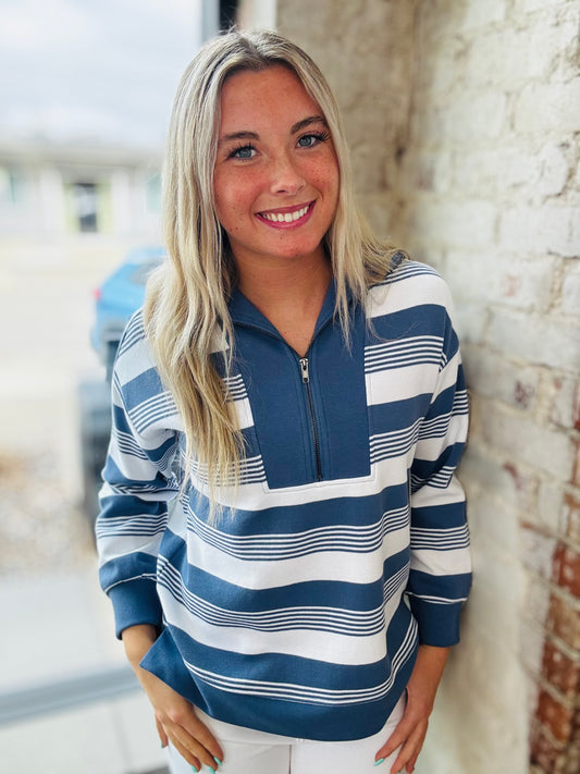 Denim Blue & White Stripe Pullover