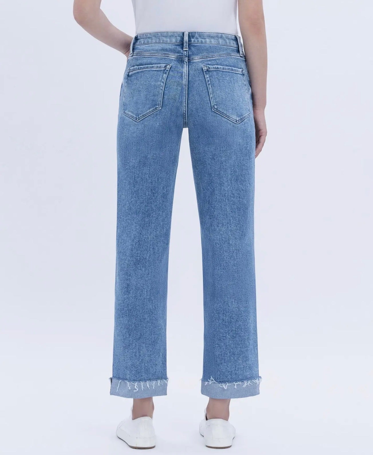 FLYING MONKEY MEDIUM-WASH HIGH-RISE CUFFED STRAIGHT DENIM