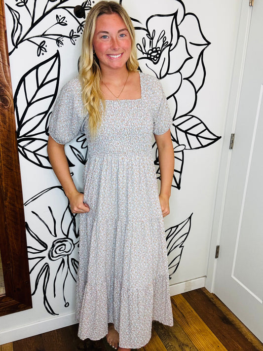 LT SAGE FLORAL PRINT MIDI DRESS