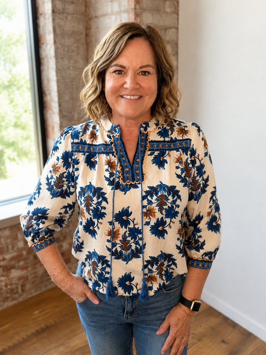 CREAM FLORAL PRINT BLOUSE