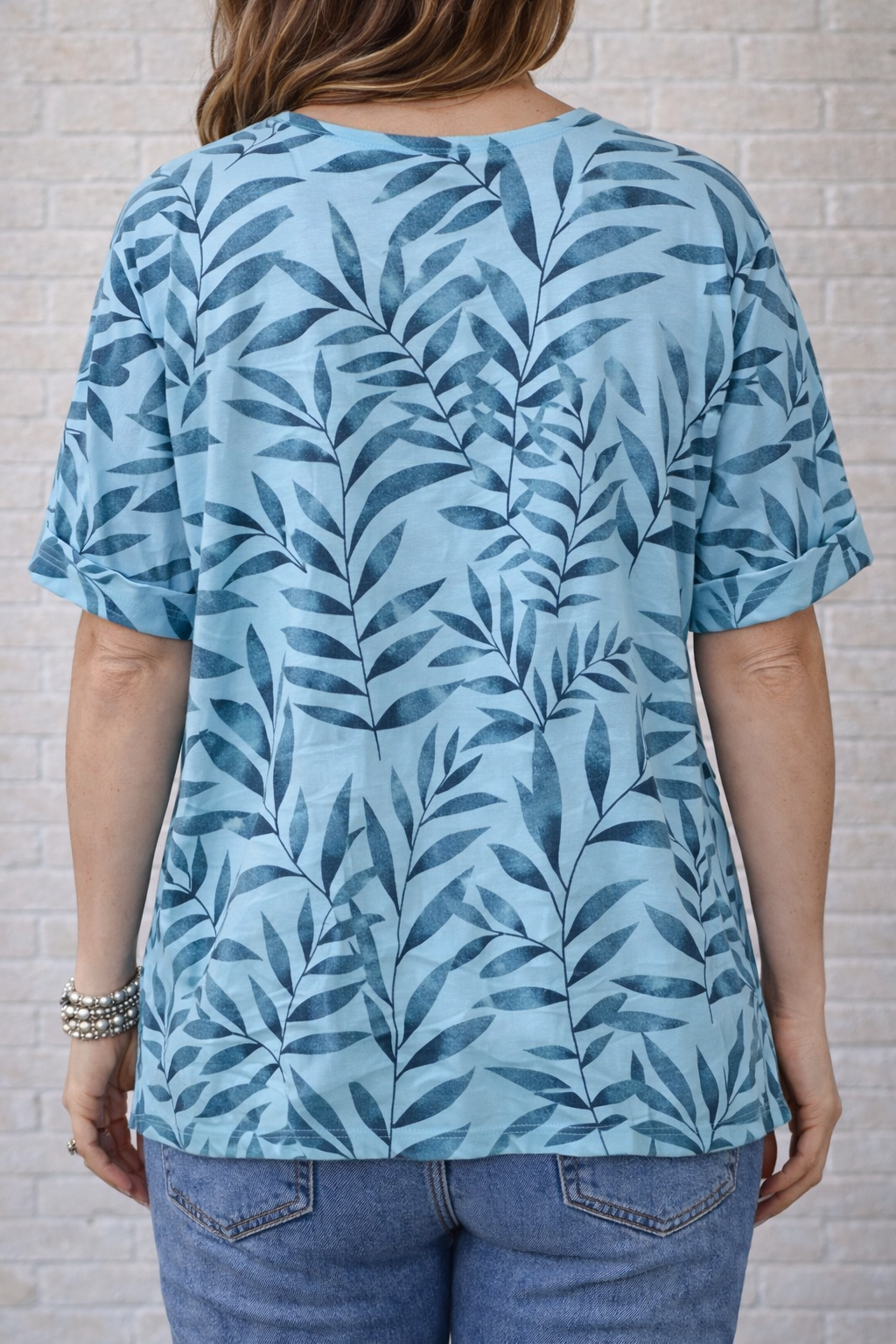 Wild Palms Turquoise Leaves Side Pocket Top