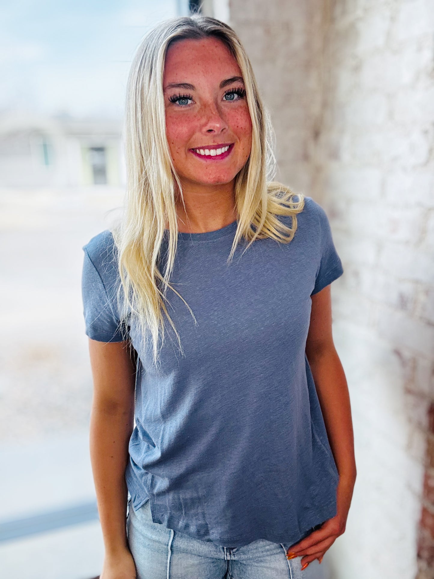 BLUE LINEN TOP