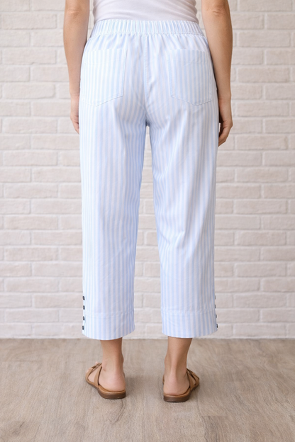 Wild Palms Turquoise & White Mini Stripe Pull-On Capri