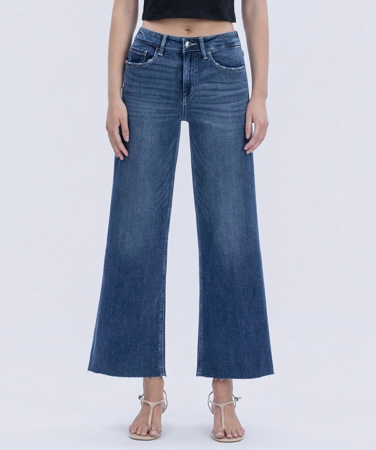 FLYING MONKEY DARK WASH HIGH-RISE WIDE-LEG DENIM