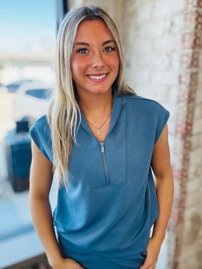 Paradise Blue Scuba Cap Sleeve Top