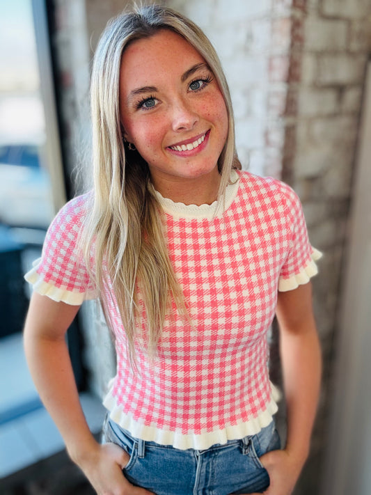Pink & Ivory Gingham Sweater