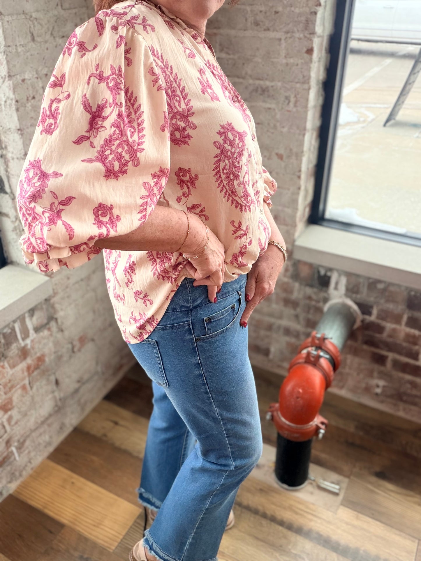 Ivory & Raspberry Print Blouse