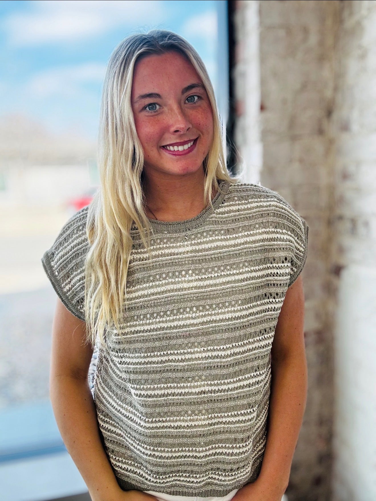 Lt Olive Stripe Sweater