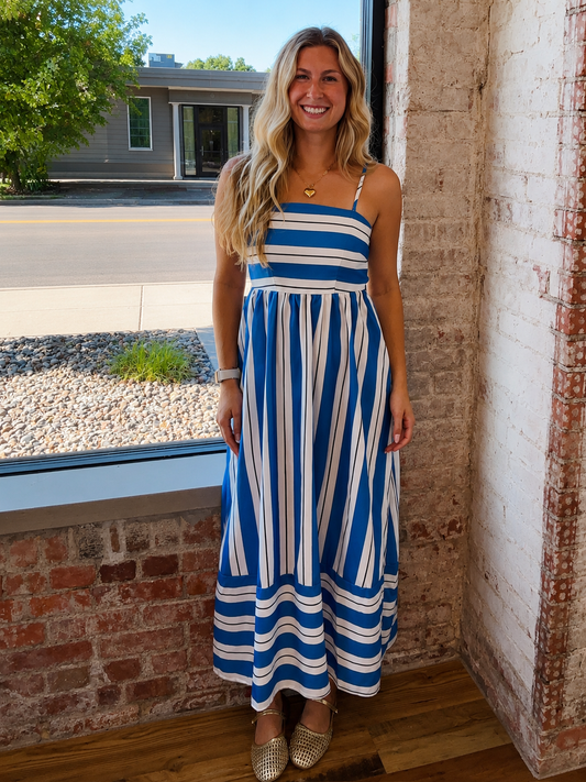 BLUE & WHITE STRIPE MAXI DRESS