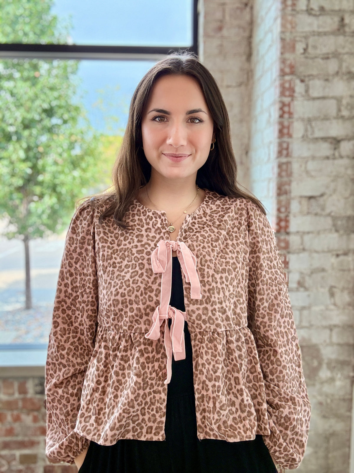 PINK / CHEETAH BLOUSE WITH BOWS