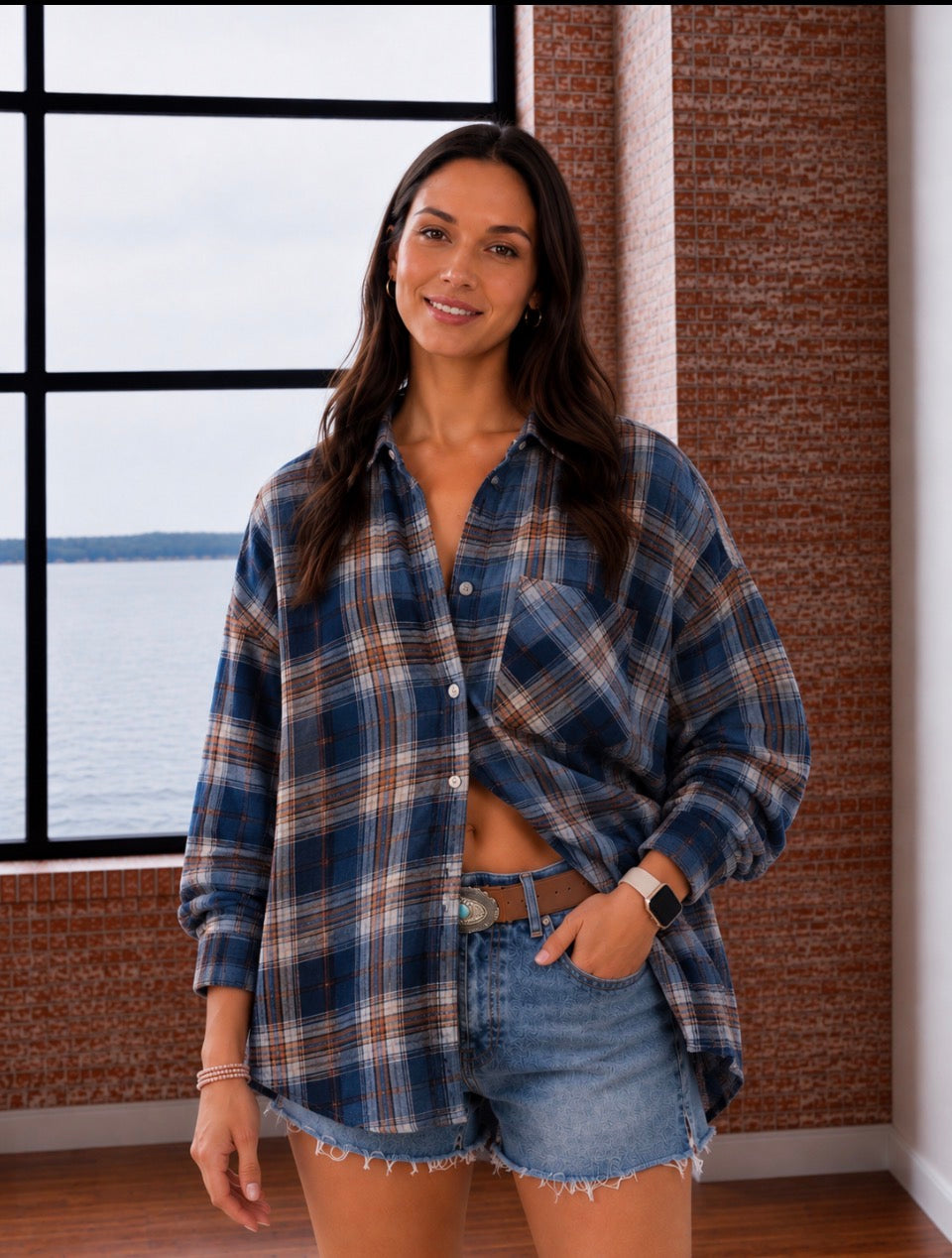 NAVY PLAID FLANNEL SHIRT