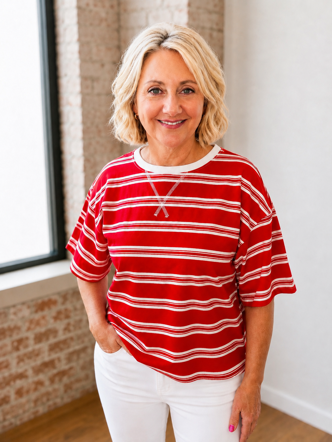 RED STRIPED OVERSIZED TOP