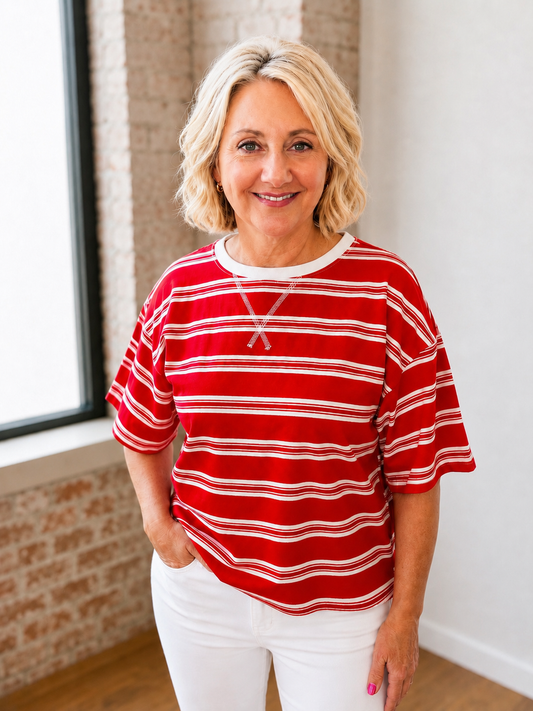 RED STRIPED OVERSIZED TOP