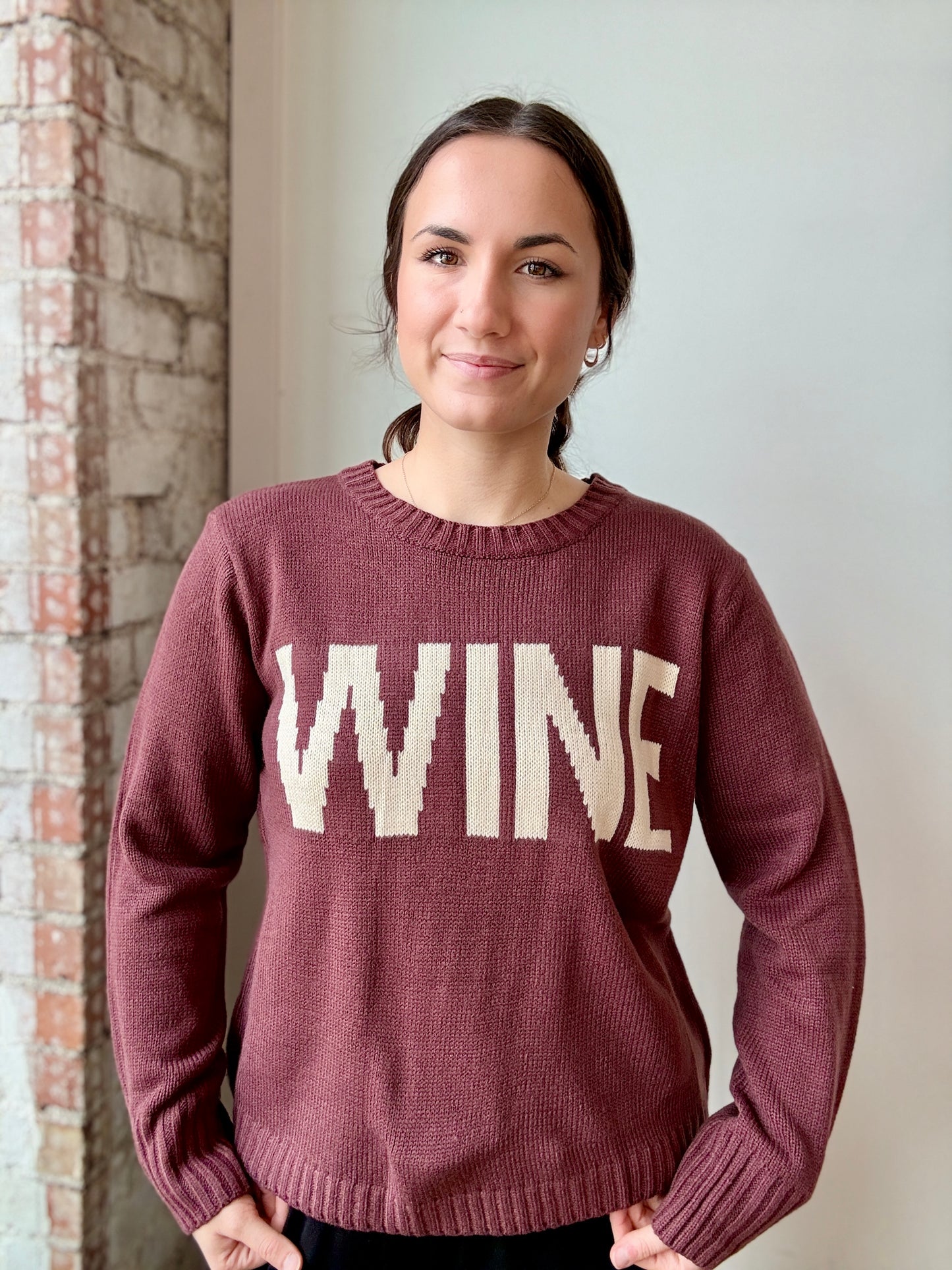 WINE LONG SLEEVE KNIT SWEATER
