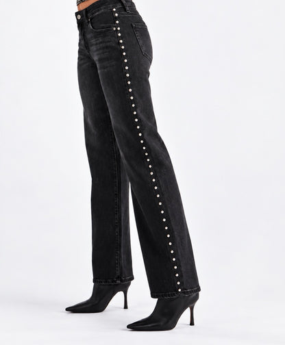 MICA MID-RISE EMBELLISHED SIDE BLACK JEAN