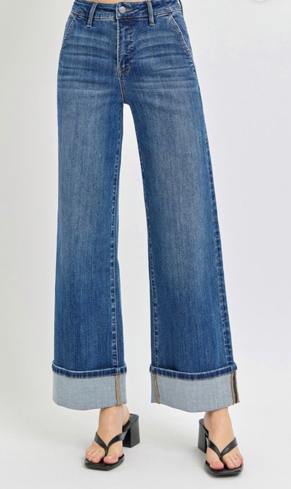 RISEN TUMMY CONTROL HIGH RISE ANKLE WIDE CUFFED JEANS