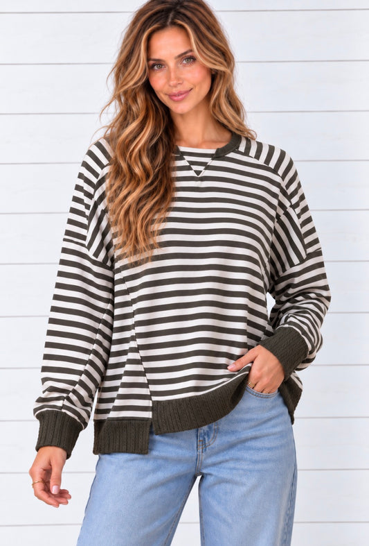 ELLEN MOCK NECK STRIPE TOP