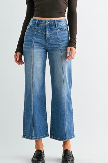 MICA YOKE FRONT WIDE LEG CROP JEANS