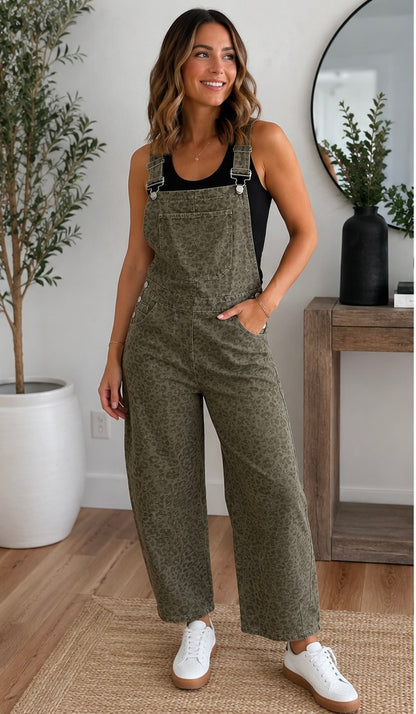 Olive/leopard Overalls