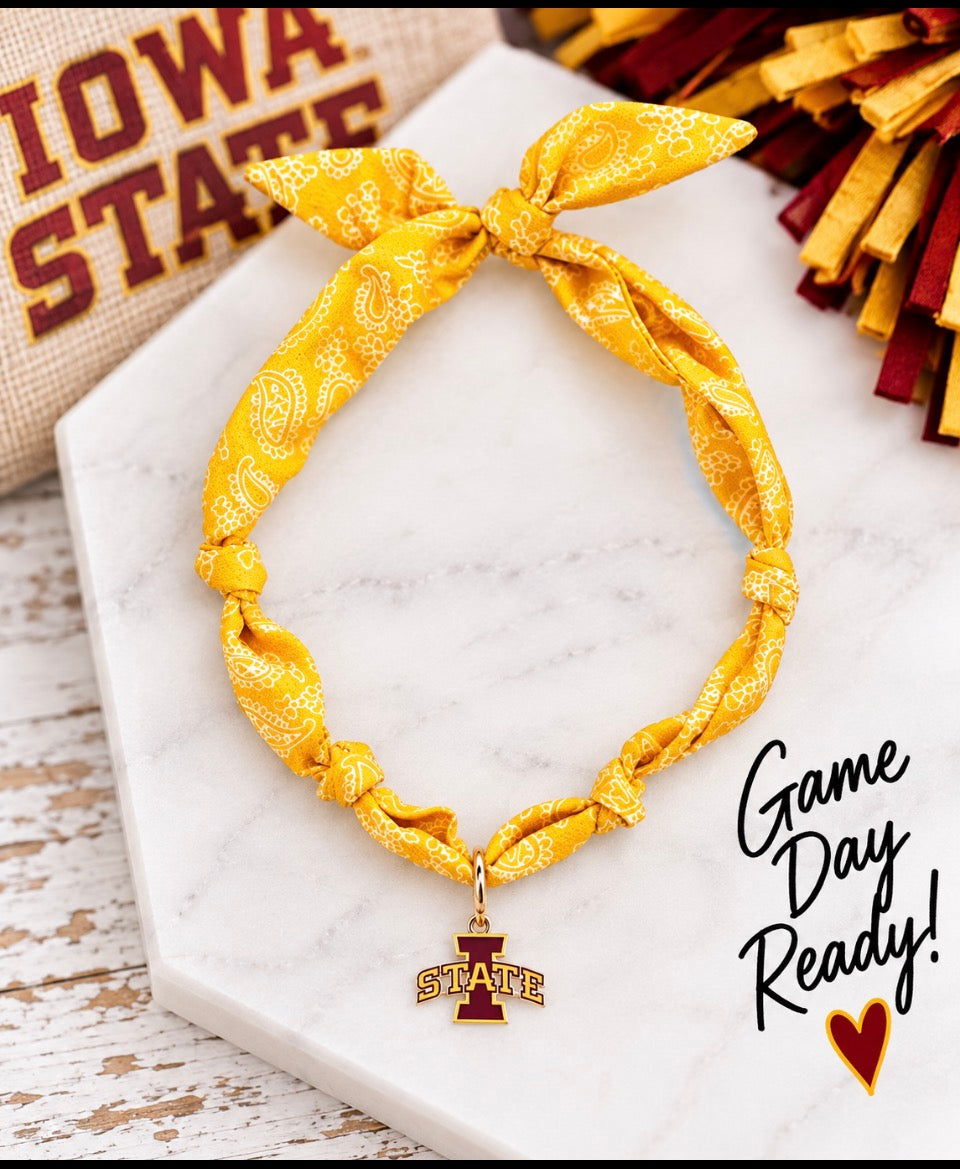IOWA STATE CYCLONE BANDANA SCARF NECKLACE