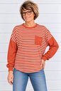 JES STRIPED LONG SLEEVE TOP WITH POCKET TEE