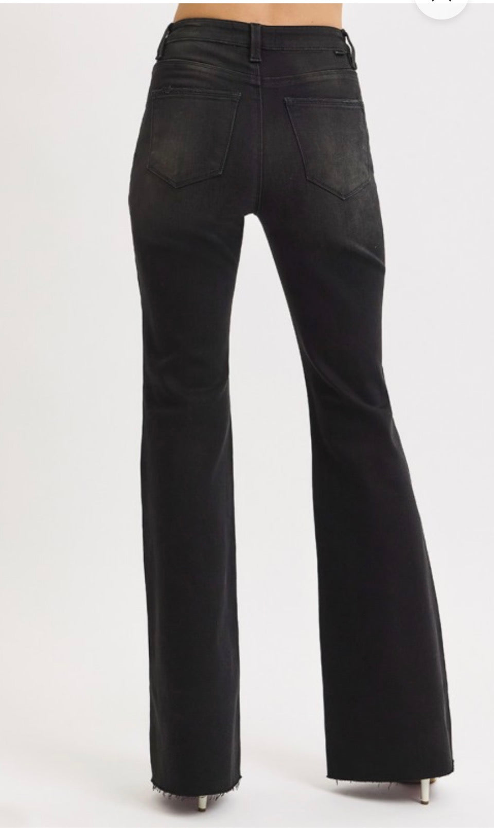 RISEN BLACK HIGH RISE FLARE RAW CUT HEM JEAN