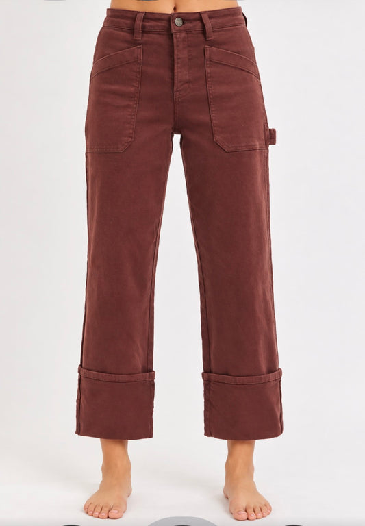 MORGAN CHOCO BROWN HI RISE WIDE STRAIGHT TURN UP
CUFFED PATCH POCKET JEAN