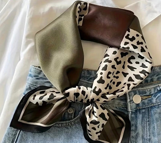 OLIVE GREEN, BROWN LEOPARD PRINT BOHEMIAN SCARF