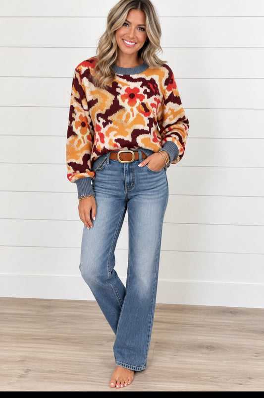 STACY FLORAL ABSTRACT SWEATER