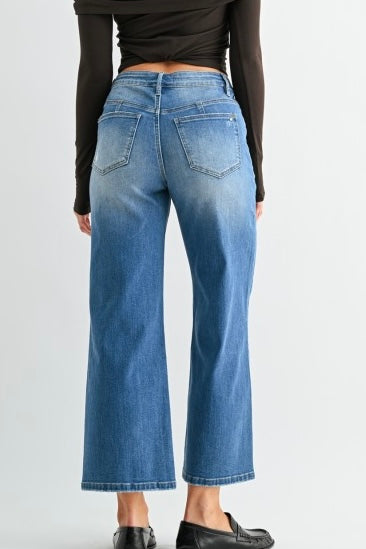 MICA YOKE FRONT WIDE LEG CROP JEANS