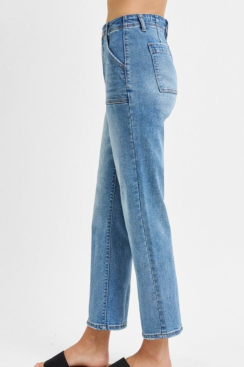 RISEN HIGH RISE ANKLE FLARE JEANS