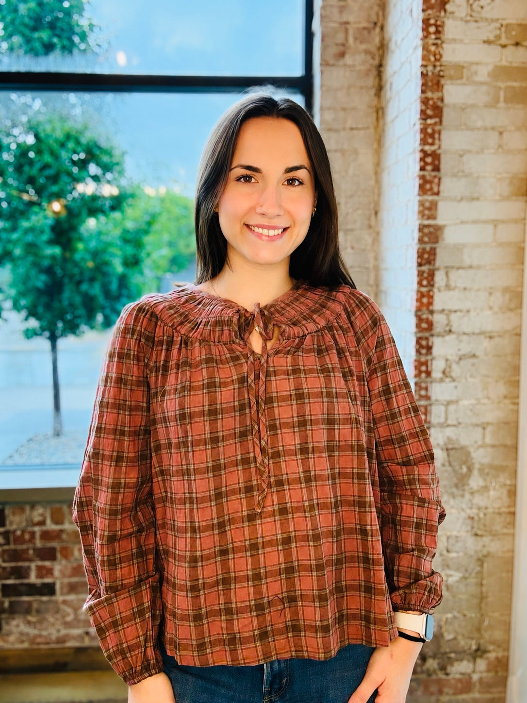 AUTUMN PLAID RUFFLE BLOUSE