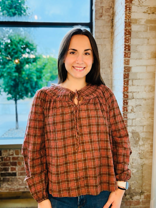 AUTUMN PLAID RUFFLE BLOUSE