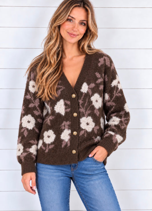 TERRIE OVERSIZED FLORAL JACQUARD CARDIGAN