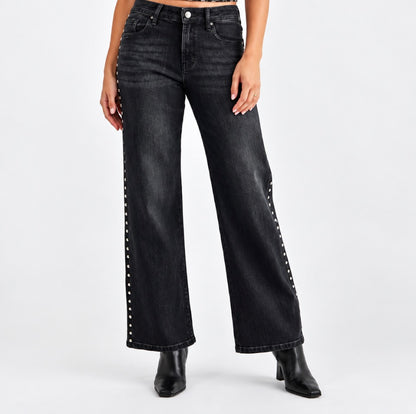 MICA MID-RISE EMBELLISHED SIDE BLACK JEAN
