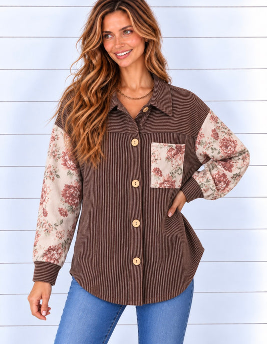 MORGAN FLORAL RIB KNIT COLOR BLOCK TOP
