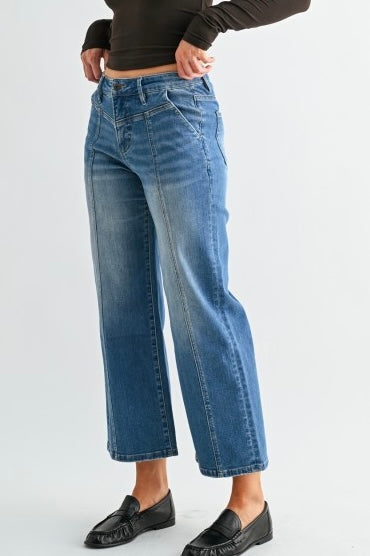 MICA YOKE FRONT WIDE LEG CROP JEANS